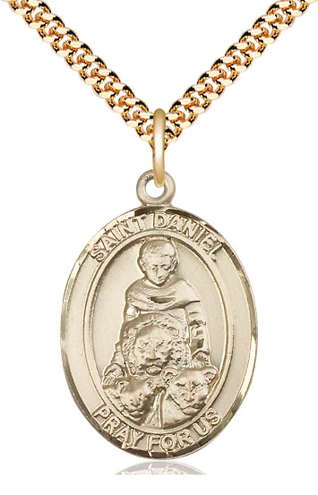 14kt Gold Filled Saint Daniel Pendant on a 24 inch Gold Plate Heavy Curb chain