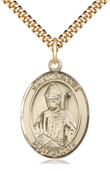 14kt Gold Filled Saint Dennis Pendant on a 24 inch Gold Plate Heavy Curb chain