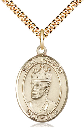14kt Gold Filled Saint Edward the Confessor Pendant on a 24 inch Gold Plate Heavy Curb chain