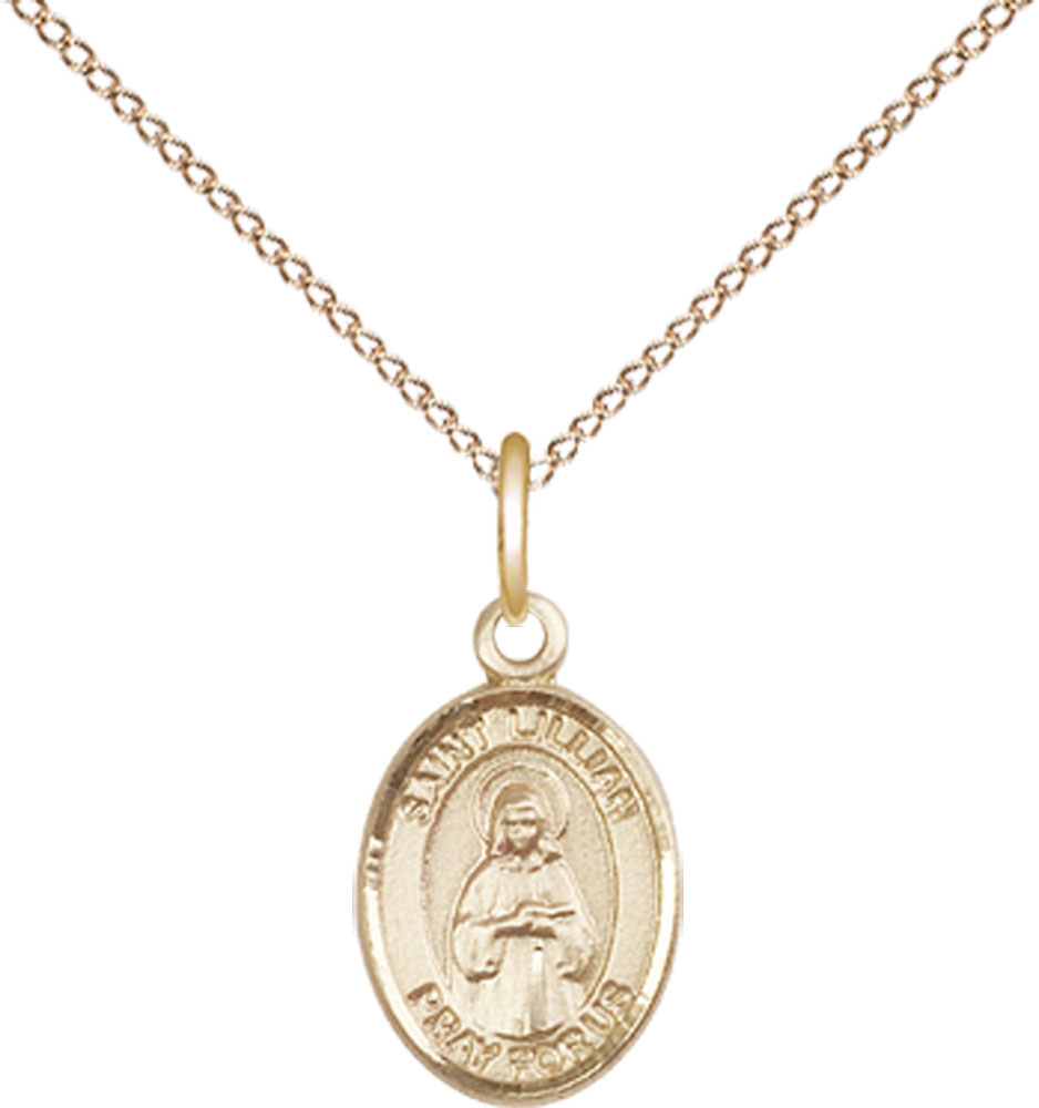 14kt Gold Filled Saint Lillian Pendant on a 18 inch Gold Filled Light Curb chain