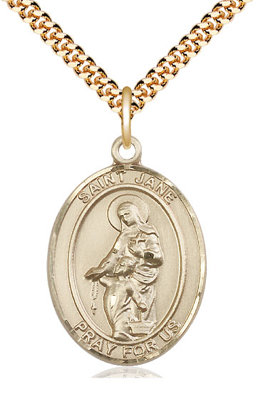 14kt Gold Filled Saint Jane of Valois Pendant on a 24 inch Gold Plate Heavy Curb chain