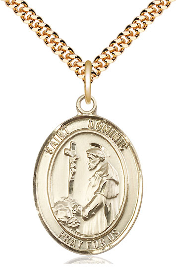 14kt Gold Filled Saint Dominic de Guzman Pendant on a 24 inch Gold Plate Heavy Curb chain