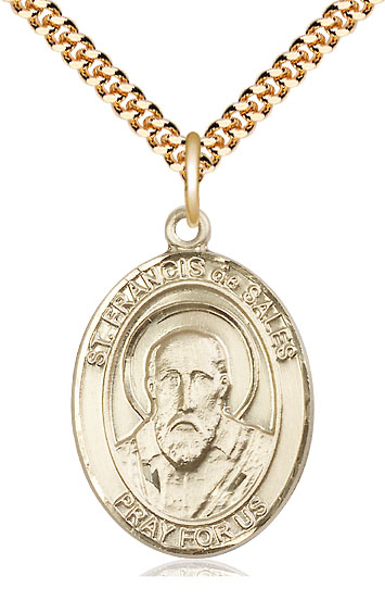 14kt Gold Filled Saint Francis de Sales Pendant on a 24 inch Gold Plate Heavy Curb chain