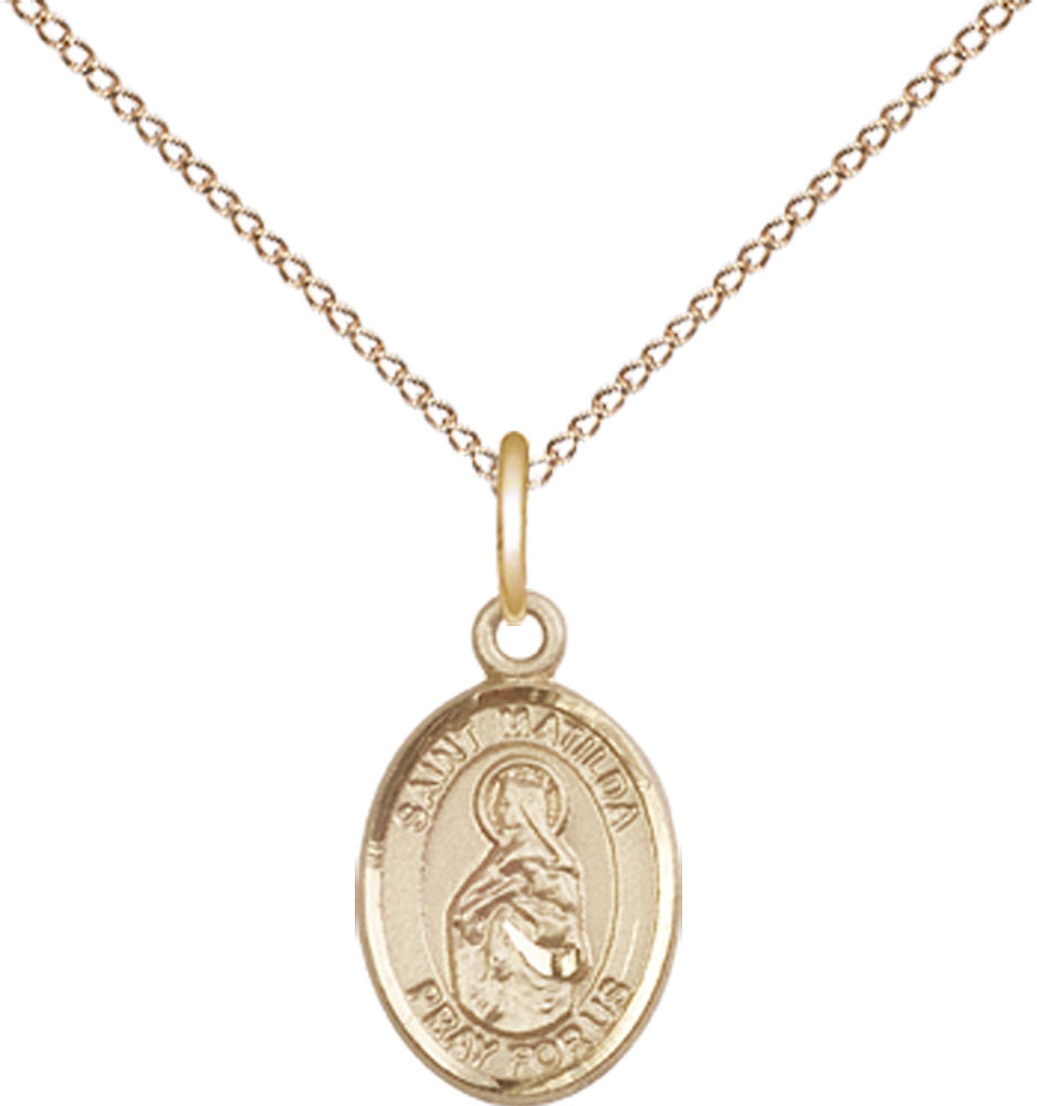 14kt Gold Filled Saint Matilda Pendant on a 18 inch Gold Filled Light Curb chain