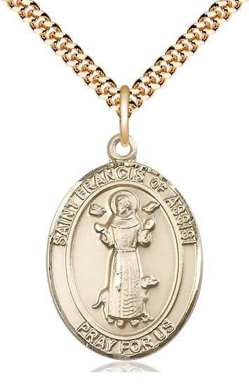 14kt Gold Filled Saint Francis of Assisi Pendant on a 24 inch Gold Plate Heavy Curb chain