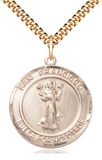 14kt Gold Filled San Francis of Assisi Pendant on a 24 inch Gold Plate Heavy Curb chain
