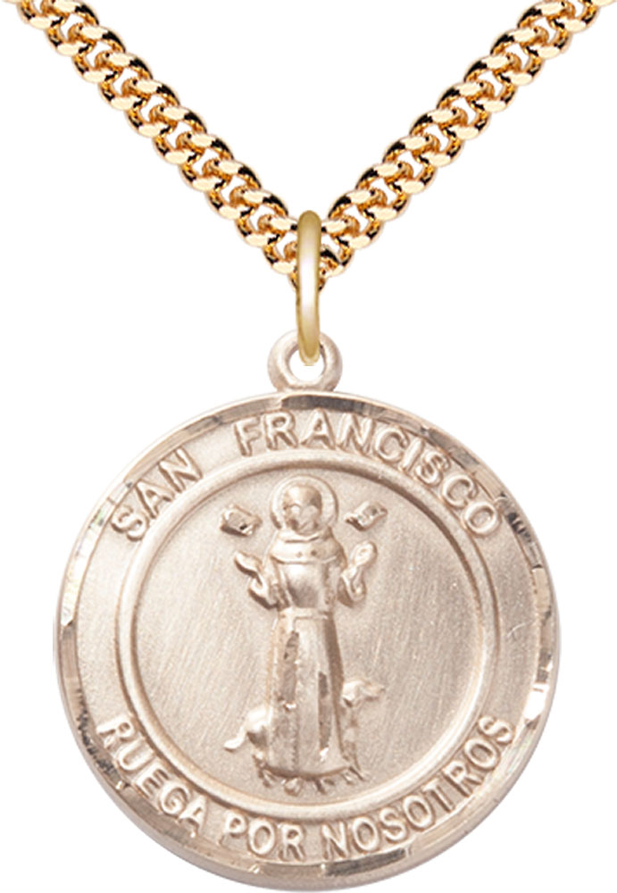 14kt Gold Filled San Francis of Assisi Pendant on a 24 inch Gold Plate Heavy Curb chain