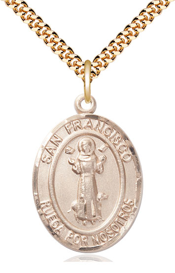 14kt Gold Filled San Francis Pendant on a 24 inch Gold Plate Heavy Curb chain
