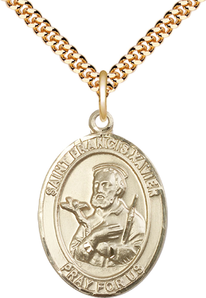 14kt Gold Filled Saint Francis Xavier Pendant on a 24 inch Gold Plate Heavy Curb chain