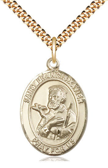 14kt Gold Filled Saint Francis Xavier Pendant on a 24 inch Gold Plate Heavy Curb chain