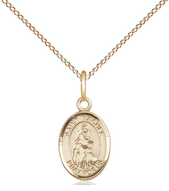 14kt Gold Filled Saint Rachel Pendant on a 18 inch Gold Filled Light Curb chain