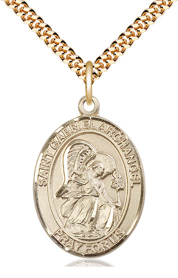 14kt Gold Filled Saint Gabriel the Archangel Pendant on a 24 inch Gold Plate Heavy Curb chain