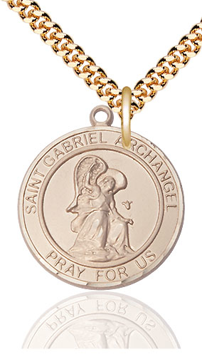 14kt Gold Filled Saint Gabriel the Archangel Pendant on a 24 inch Gold Plate Heavy Curb chain