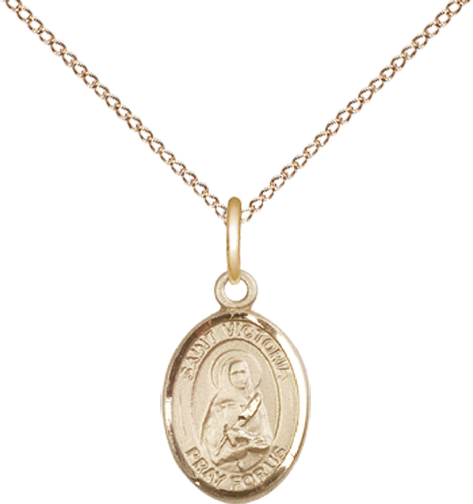 14kt Gold Filled Saint Victoria Pendant on a 18 inch Gold Filled Light Curb chain