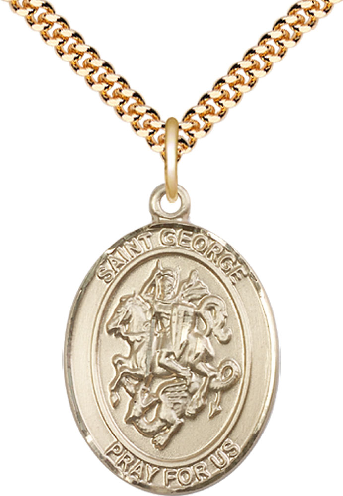 14kt Gold Filled Saint George Pendant on a 24 inch Gold Plate Heavy Curb chain