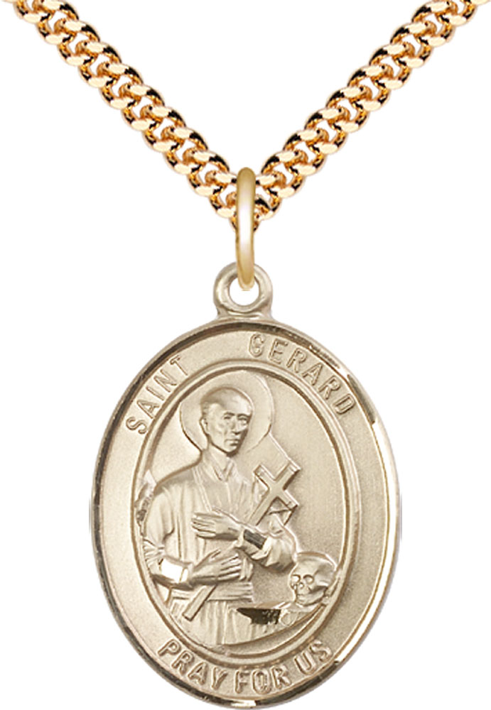 14kt Gold Filled Saint Gerard Majella Pendant on a 24 inch Gold Plate Heavy Curb chain