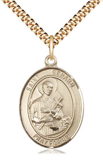 14kt Gold Filled Saint Gerard Majella Pendant on a 24 inch Gold Plate Heavy Curb chain