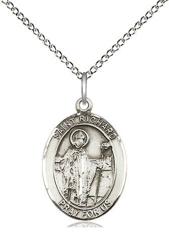 Sterling Silver Saint Richard Pendant on a 18 inch Sterling Silver Light Curb chain