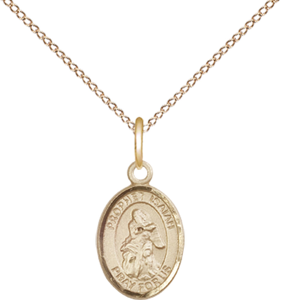 14kt Gold Filled Saint Isaiah Pendant on a 18 inch Gold Filled Light Curb chain