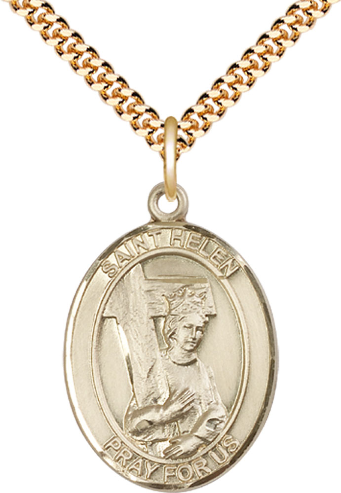 14kt Gold Filled Saint Helen Pendant on a 24 inch Gold Plate Heavy Curb chain