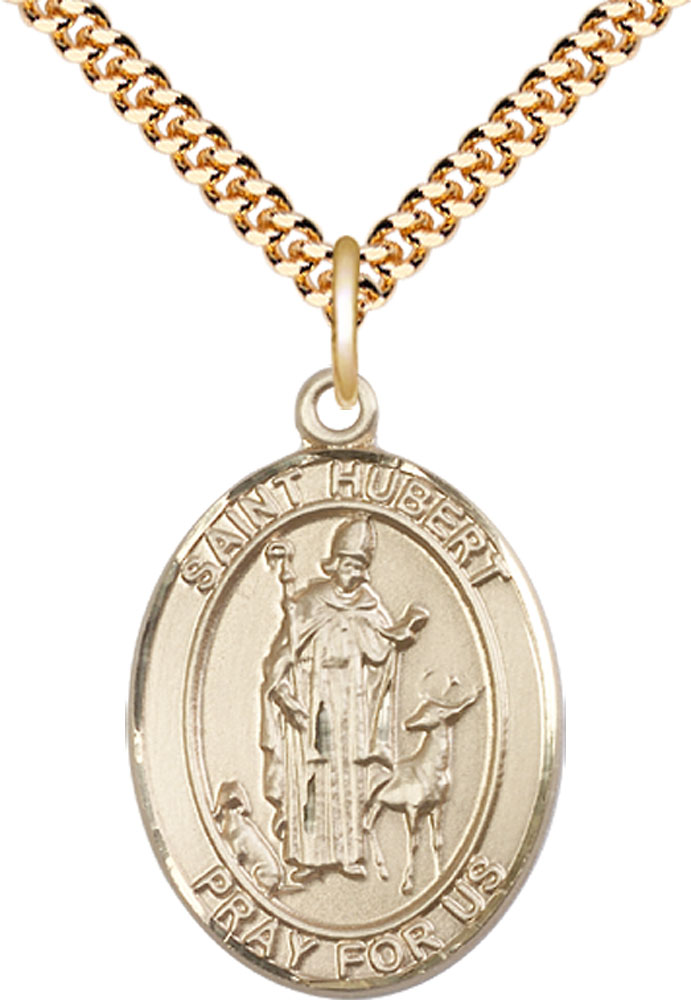 14kt Gold Filled Saint Hubert of Liege Pendant on a 24 inch Gold Plate Heavy Curb chain