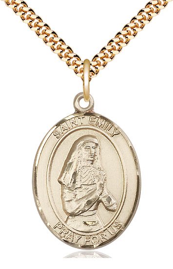 14kt Gold Filled Saint Emily de Vialar Pendant on a 24 inch Gold Plate Heavy Curb chain