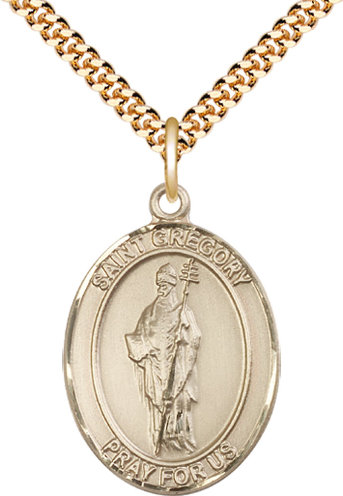 14kt Gold Filled Saint Gregory the Great Pendant on a 24 inch Gold Plate Heavy Curb chain