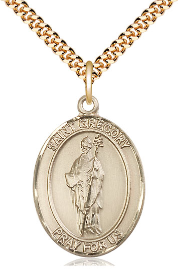 14kt Gold Filled Saint Gregory the Great Pendant on a 24 inch Gold Plate Heavy Curb chain