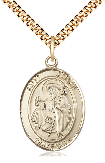 14kt Gold Filled Saint James the Greater Pendant on a 24 inch Gold Plate Heavy Curb chain