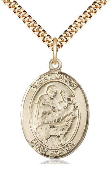 14kt Gold Filled Saint Jason Pendant on a 24 inch Gold Plate Heavy Curb chain