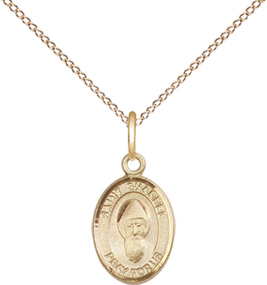 14kt Gold Filled Saint Sharbel Pendant on a 18 inch Gold Filled Light Curb chain