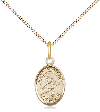 14kt Gold Filled Saint Perpetua Pendant on a 18 inch Gold Filled Light Curb chain