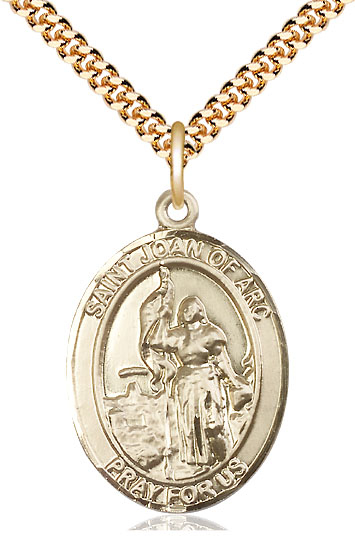 14kt Gold Filled Saint Joan of Arc Pendant on a 24 inch Gold Plate Heavy Curb chain