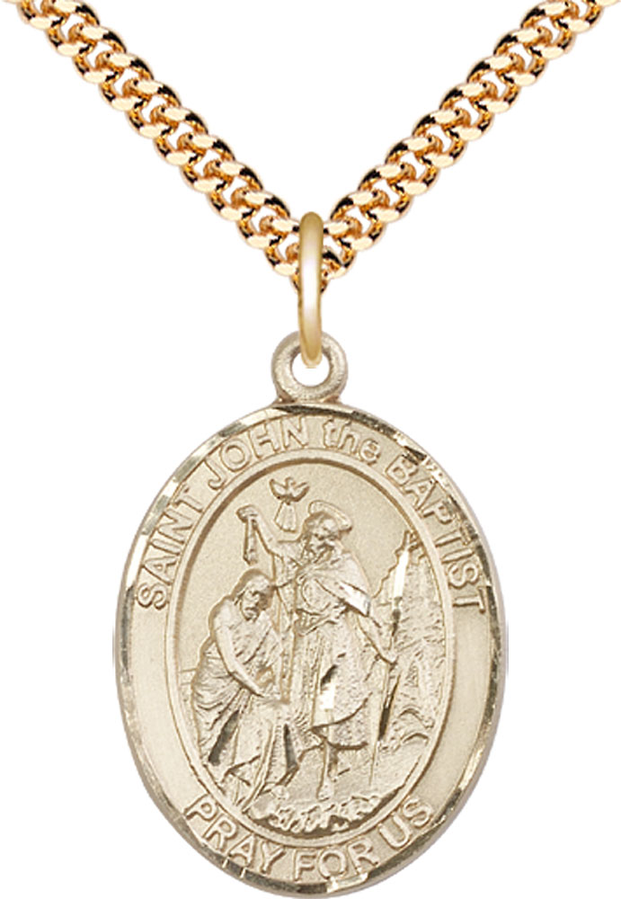 14kt Gold Filled Saint John the Baptist Pendant on a 24 inch Gold Plate Heavy Curb chain