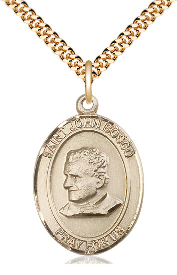 14kt Gold Filled Saint John Bosco Pendant on a 24 inch Gold Plate Heavy Curb chain