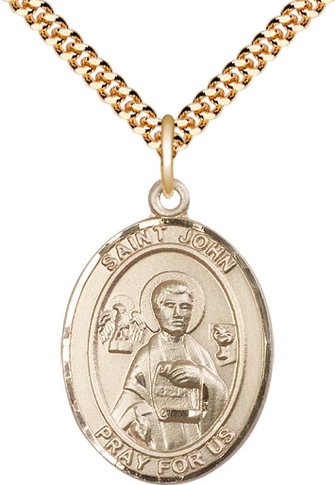 14kt Gold Filled Saint John the Apostle Pendant on a 24 inch Gold Plate Heavy Curb chain