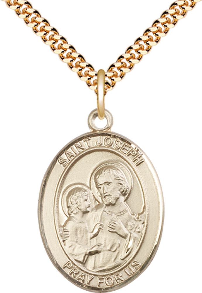 14kt Gold Filled Saint Joseph Pendant on a 24 inch Gold Plate Heavy Curb chain