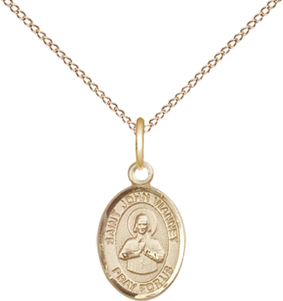 14kt Gold Filled Saint John Vianney Pendant on a 18 inch Gold Filled Light Curb chain