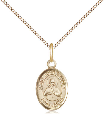 14kt Gold Filled Saint John Vianney Pendant on a 18 inch Gold Filled Light Curb chain