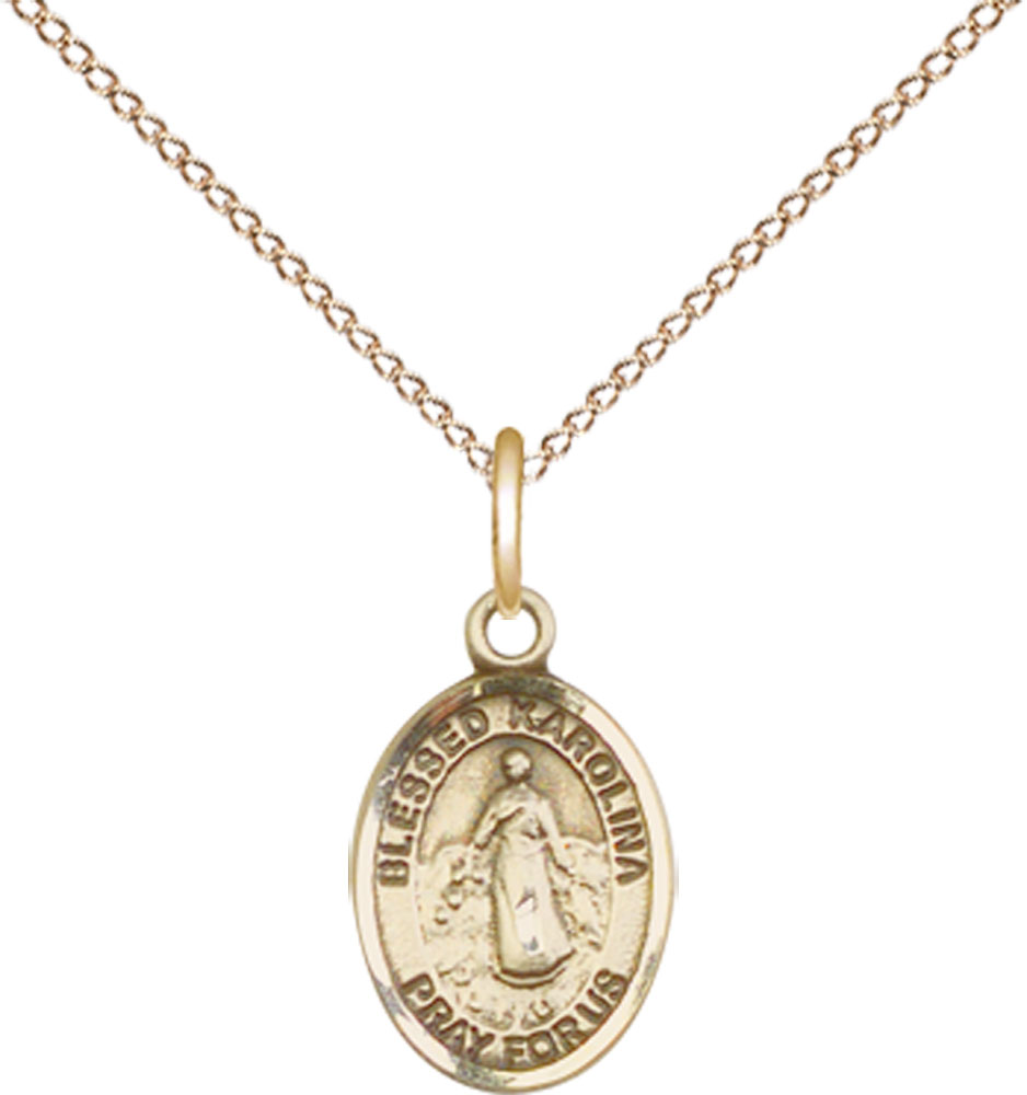 14kt Gold Filled Blessed Karolina Kozkowna Pendant on a 18 inch Gold Filled Light Curb chain