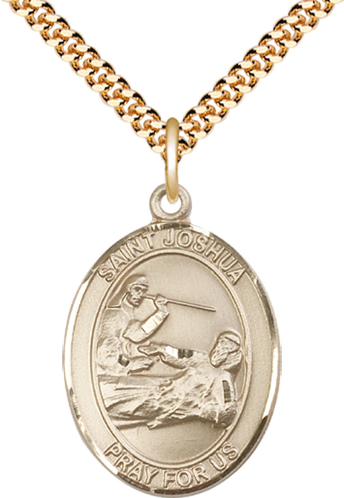 14kt Gold Filled Saint Joshua Pendant on a 24 inch Gold Plate Heavy Curb chain
