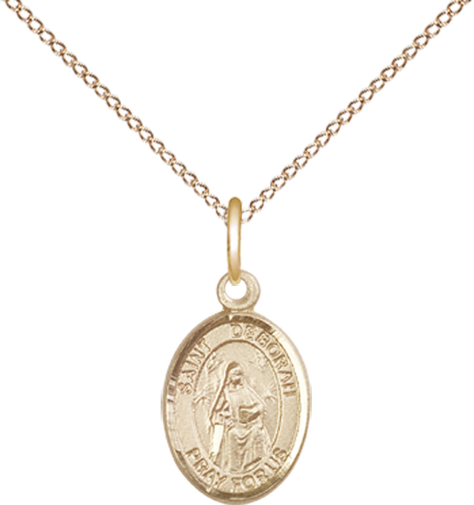 14kt Gold Filled Saint Deborah Pendant on a 18 inch Gold Filled Light Curb chain