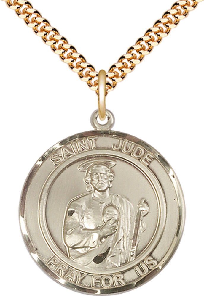 14kt Gold Filled Saint Jude Pendant on a 24 inch Gold Plate Heavy Curb chain