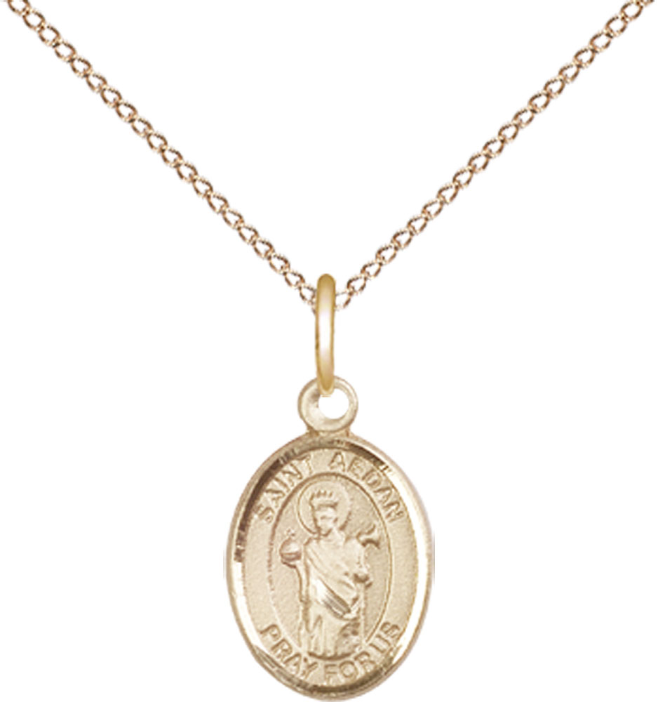 14kt Gold Filled Saint Aedan of Ferns Pendant on a 18 inch Gold Filled Light Curb chain
