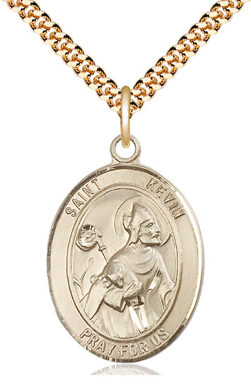 14kt Gold Filled Saint Kevin Pendant on a 24 inch Gold Plate Heavy Curb chain