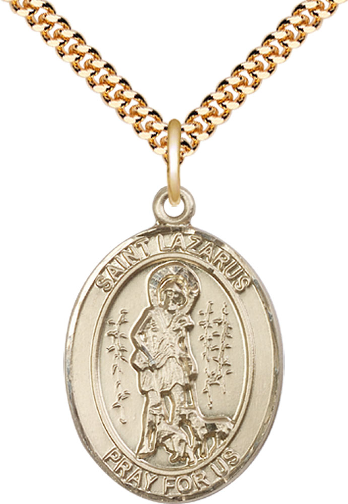 14kt Gold Filled Saint Lazarus Pendant on a 24 inch Gold Plate Heavy Curb chain