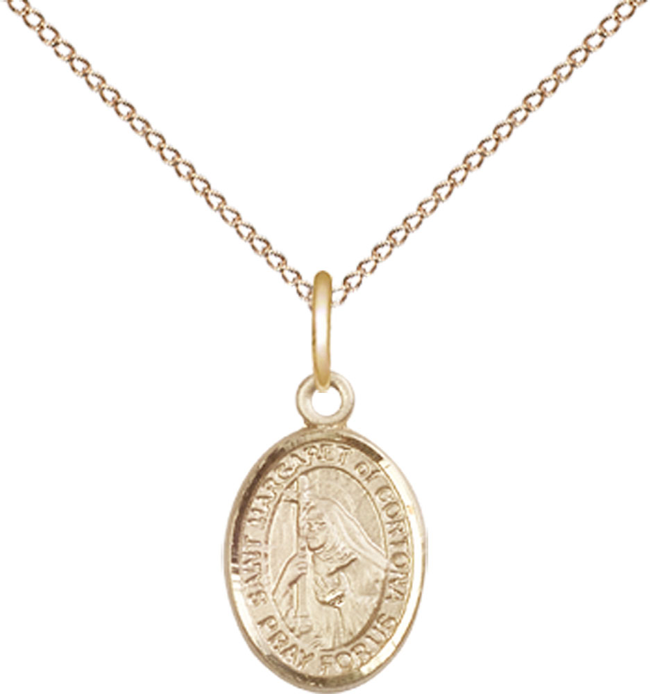 14kt Gold Filled Saint Margaret of Cortona Pendant on a 18 inch Gold Filled Light Curb chain