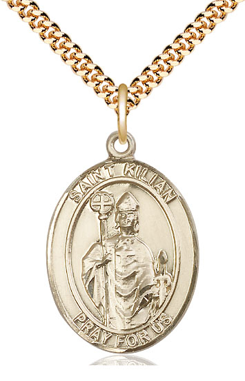 14kt Gold Filled Saint Kilian Pendant on a 24 inch Gold Plate Heavy Curb chain