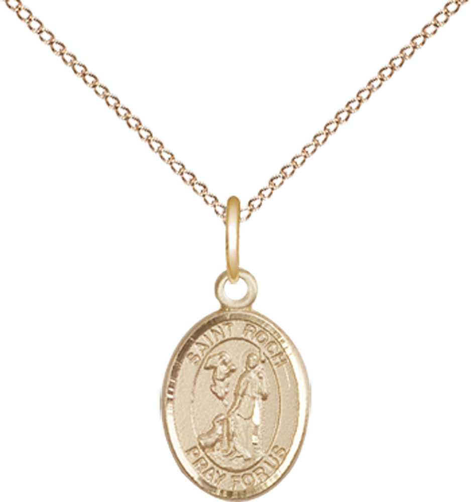 14kt Gold Filled Saint Roch Pendant on a 18 inch Gold Filled Light Curb chain