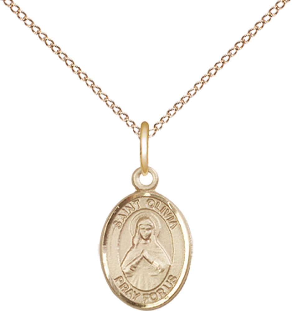 14kt Gold Filled Saint Olivia Pendant on a 18 inch Gold Filled Light Curb chain